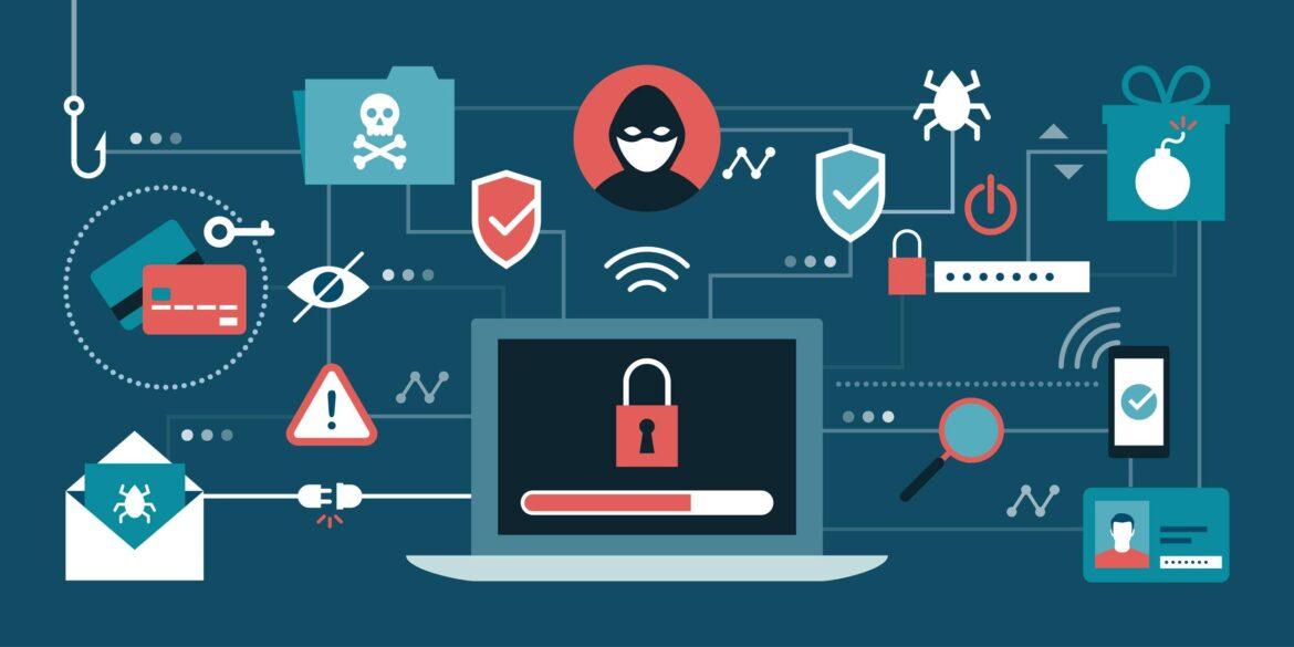Cyber,Security,,Antivirus,,Hackers,And,Malware,Concepts,With,Secure,Laptop
