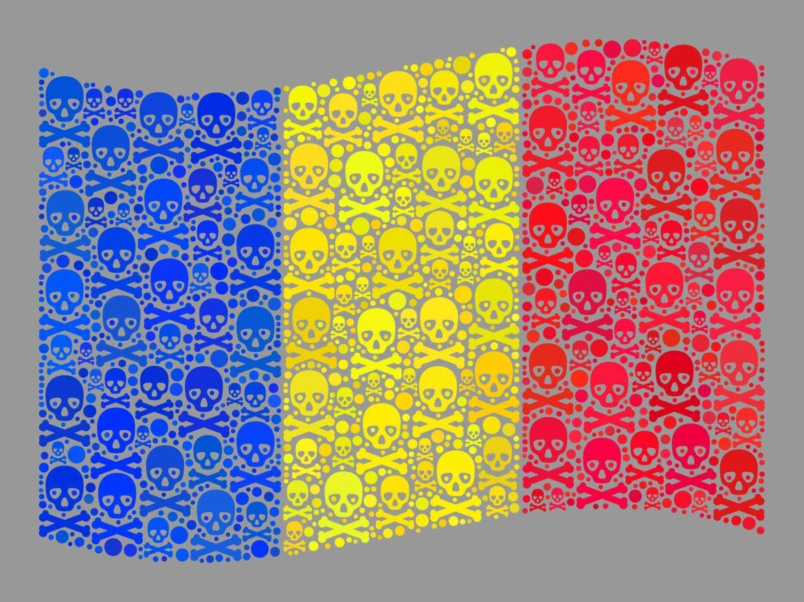 Mosaic,Waving,Romania,Flag,Created,Of,Piracy,Icons.,Mortal,Vector