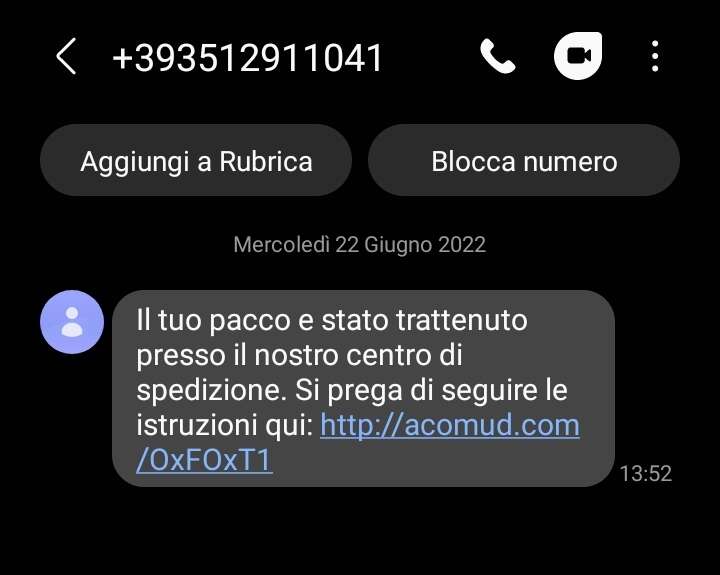 Phishing a tema delivery, attenzione agli ordini in sospeso 6 Screenshot 20220622 135402 Messages