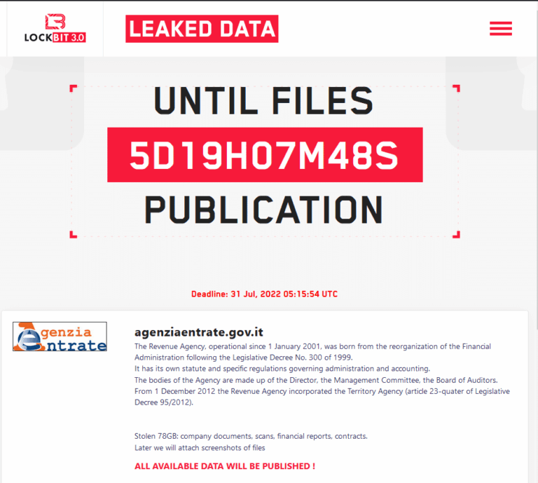 LockBit ha rubato 78 GB di dati dall'Agenzia dell'Entrate 3 lockbit entrate
