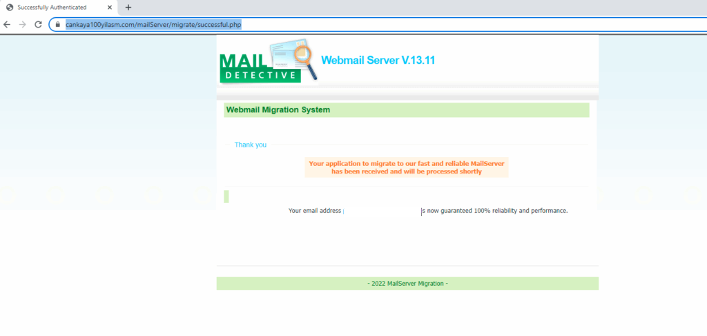 Phishing e la presunta migrazione del server di posta 10 successo