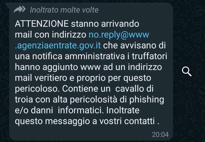 Agenzia delle Entrate, attenti alla nuova campagna truffa via posta elettronica 8 Screenshot 20230226 145745 WhatsApp