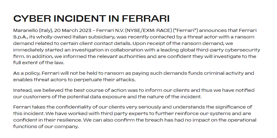 Ferrari colpita da attacco hacker. Orlowski "avvisa" Barilla e Lamborghini 6 image 75