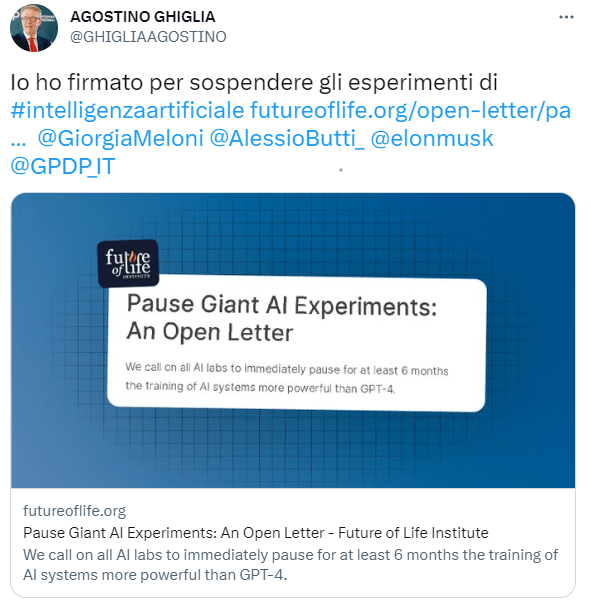 Garante Privacy ha sottoscritto la lettera di Musk, Apple e Wef prima di bloccare ChatGpt 7 ghiglia