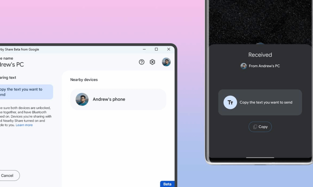 Nearby Share su Windows: come copiare testi su un dispositivo Android