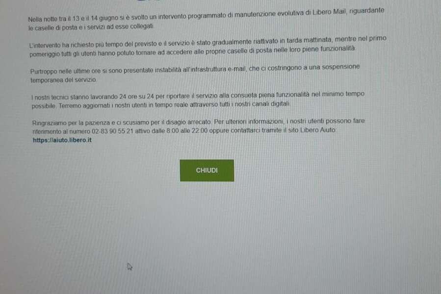 libero mail down comunicazione