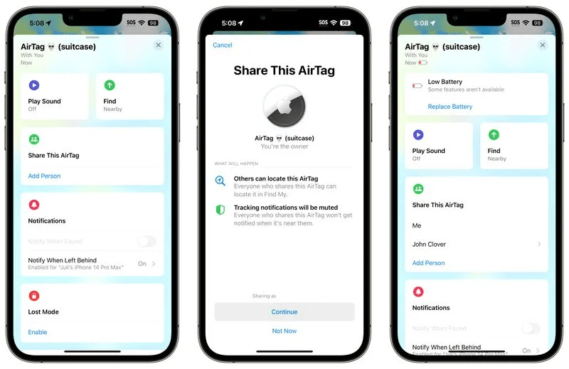 iOS 17, AirTags, condivisione, Trova il mio