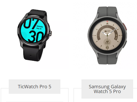 TicWatch Pro 5 e Samsung Galaxy Watch 5 Pro