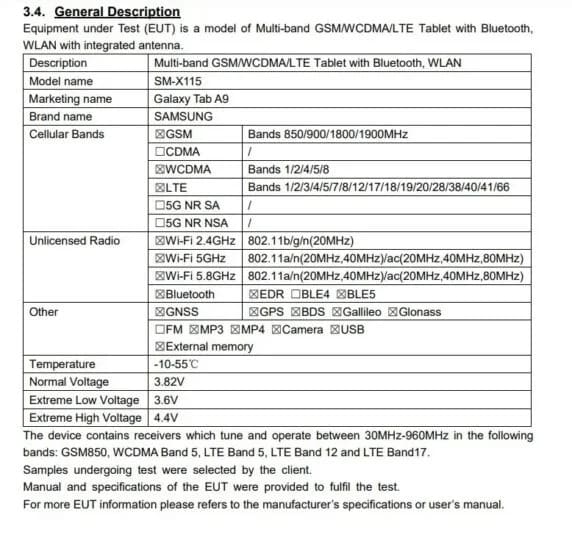 Galaxy Tab A9: trapelate le specifiche e le immagini dalla certificazione FCC 7 image 103