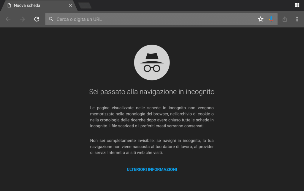 Modalità incognito Chrome