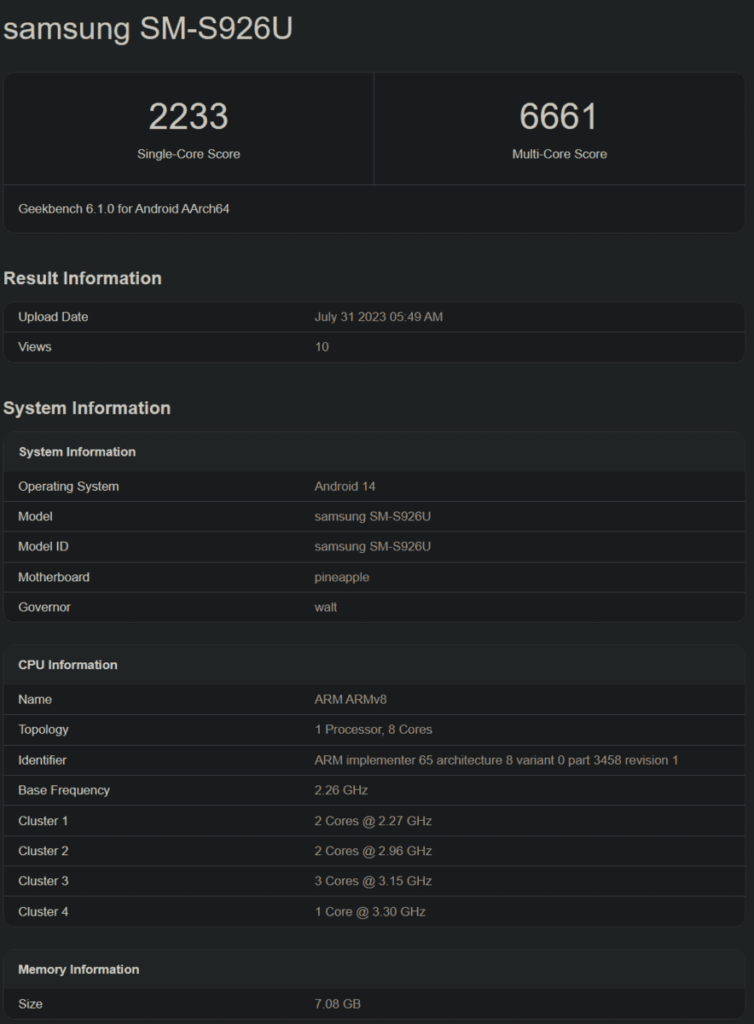 Galaxy S24+ con Snapdragon 8 gen 3 su Geekbench 6 7 image 130