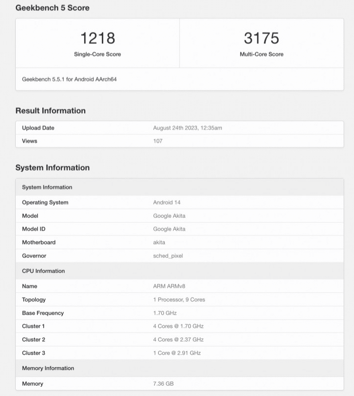 Google Pixel 8a su Geekbench con chipset Tensor G3 6 image 244