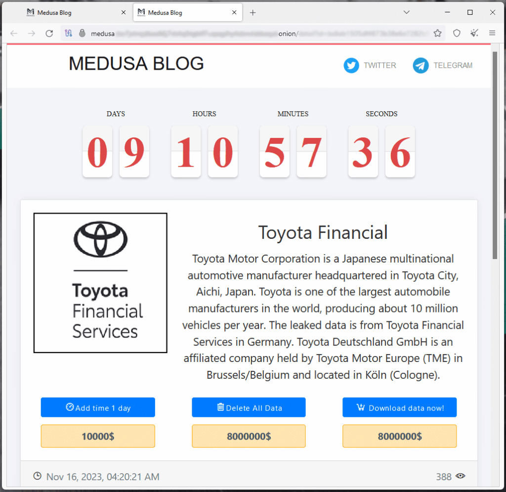 Medusa Ransomware: FBI e CISA pubblicano analisi approfondita della minaccia 6 toyota medusa ransomware