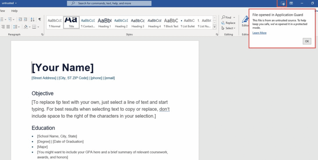 Defender Application Guard Office
