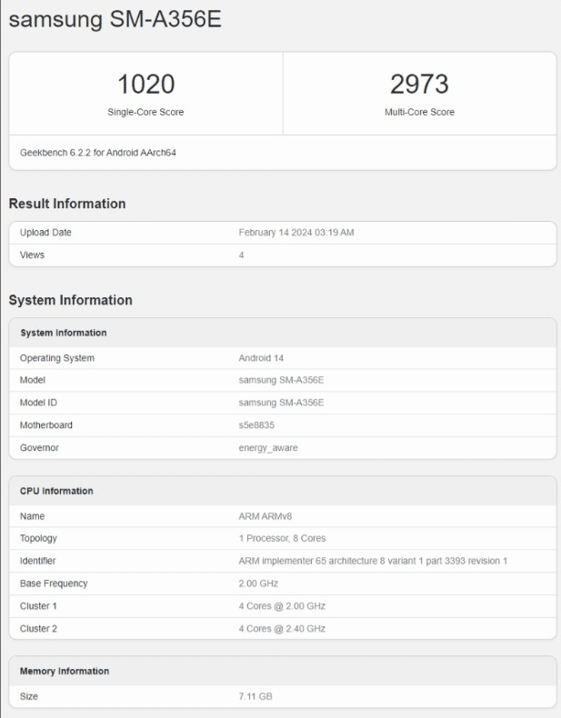 Samsung Galaxy A35 esegue Geekbench con Exynos 1380 6 image 135
