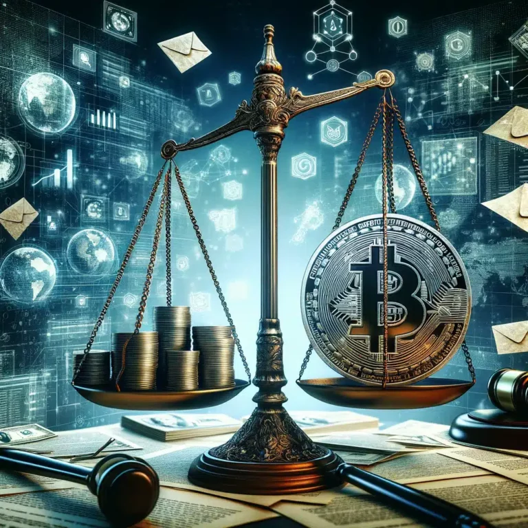 DALL·E 2024 03 28 19.11.04 Crea unimmagine che simboleggi le indagini su criptovalute e frodi finanziarie enfatizzando limportanza di questi eventi nel panorama finanziario g