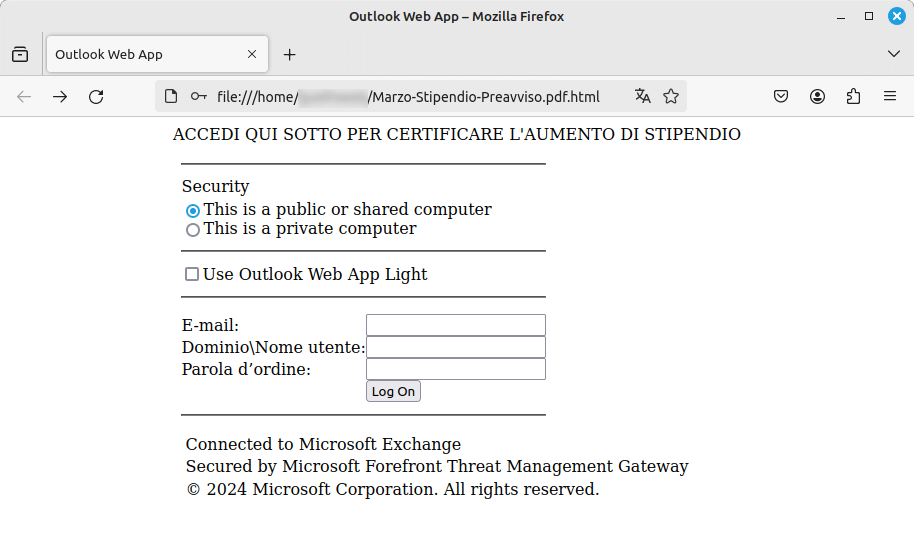 CERT-AgID scopre campagna di Phishing mirata alle PA tramite Email di Outlook 7 image 204