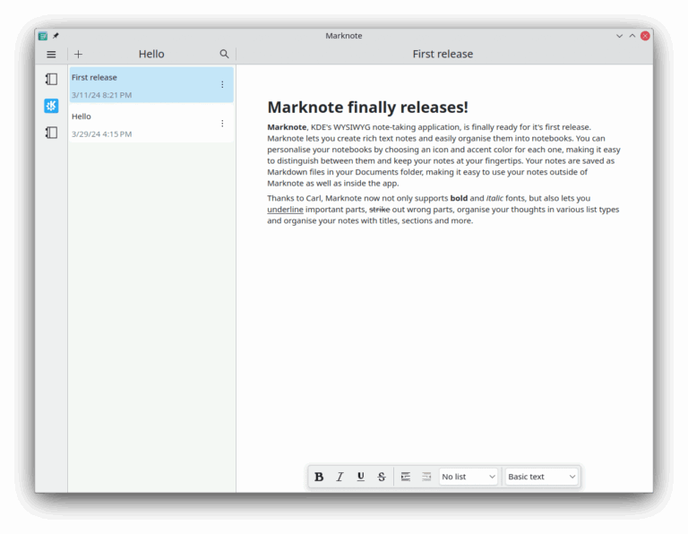 Marknote: la nuova app di KDE per appunti su Linux