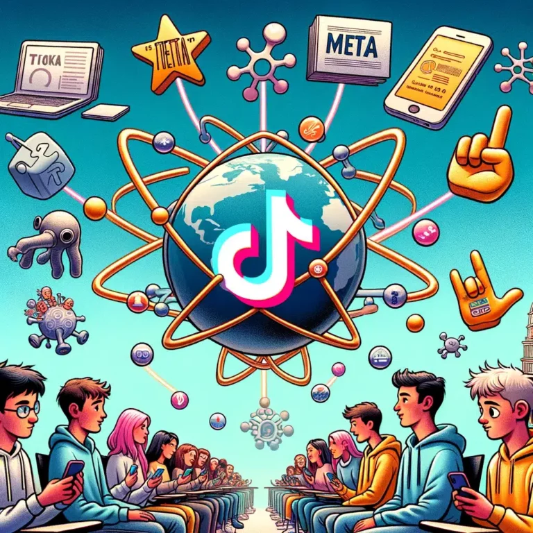 DALL·E 2024 04 02 15.30.35 Rappresenta unimmagine che illustra due eventi significativi nel mondo dei social media lespansione del Feed STEM di TikTok in Europa rivolto ai mi