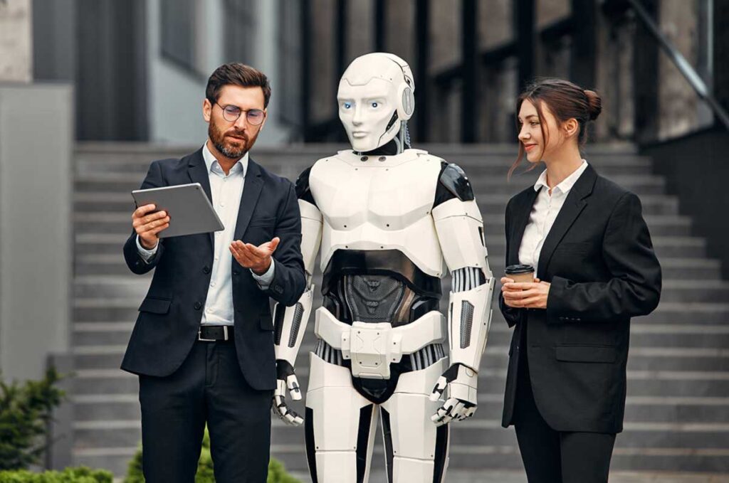 robot with businessmen on the street near the buil 2023 11 27 05 35 34 utc 1