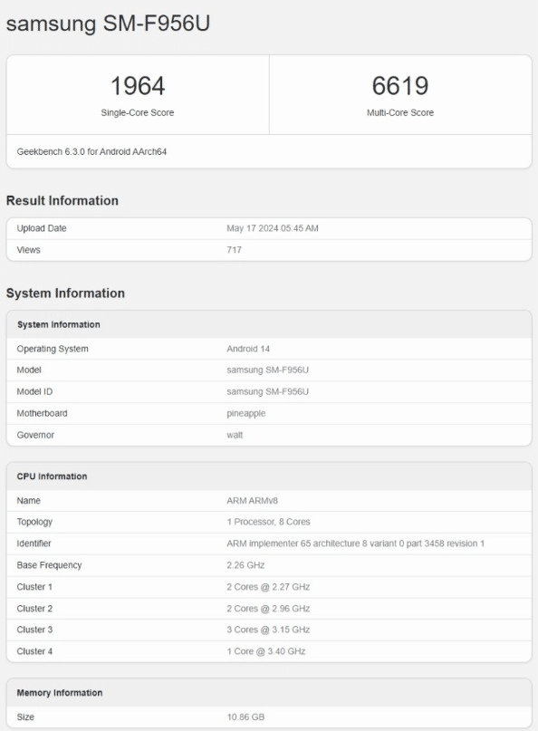 Galaxy Z Fold 6 prestazioni Geekbench con Snapdragon 8 Gen 3 6 image 279