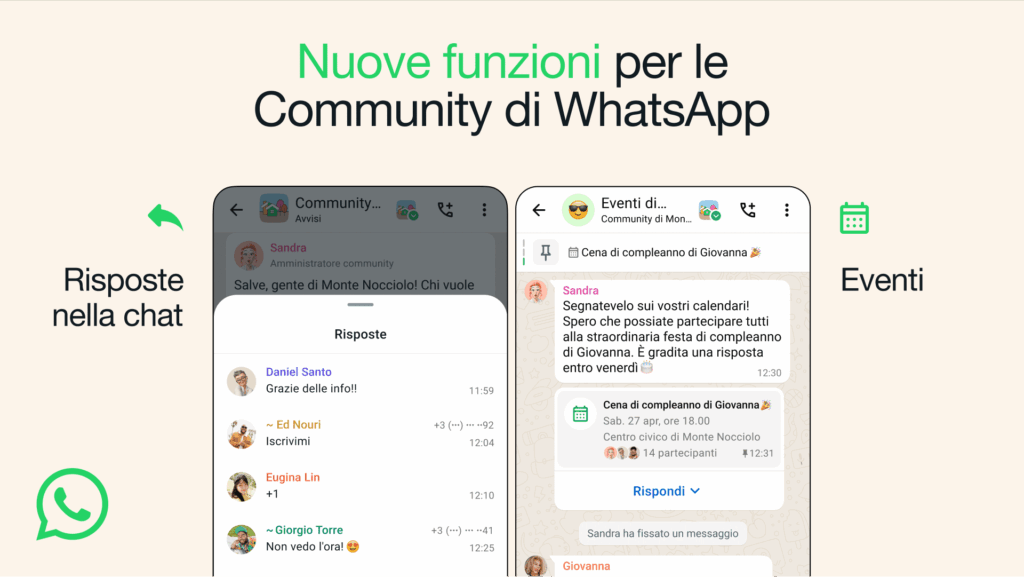 whatsapp comunità eventi risposte