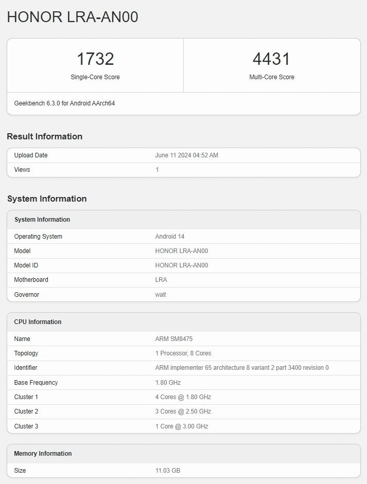 Honor Magic V Flip: specifiche tecniche su Geekbench 6 image 94