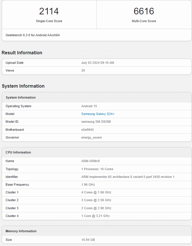 Galaxy S24+ avvistato su Geekbench con Android 15 e One UI 7 6 image 69
