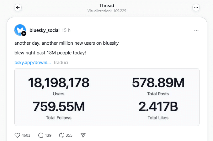 Threads e Bluesky sono liberi? Secondo gli analfabeti funzionali, sì 6 Screenshot 2024 11 17 183921
