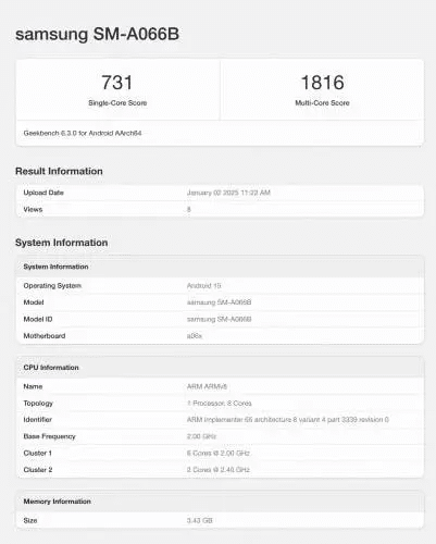 Samsung Galaxy A06 su Geekbench: specifiche e dettagli dal Benchmark 6 image 45
