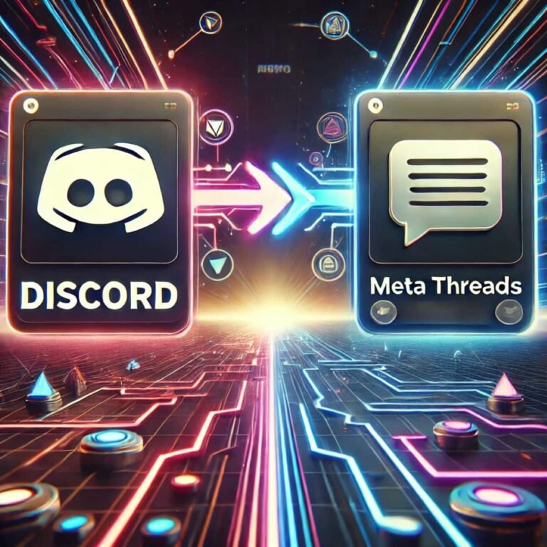 Discord migliora stabilità e prestazioni e Threads introduce condivisione feed personalizzati 10 DALL·E 2025 02 05 13.44.05 A digital illustration representing the connection between Discord and Meta Threads.