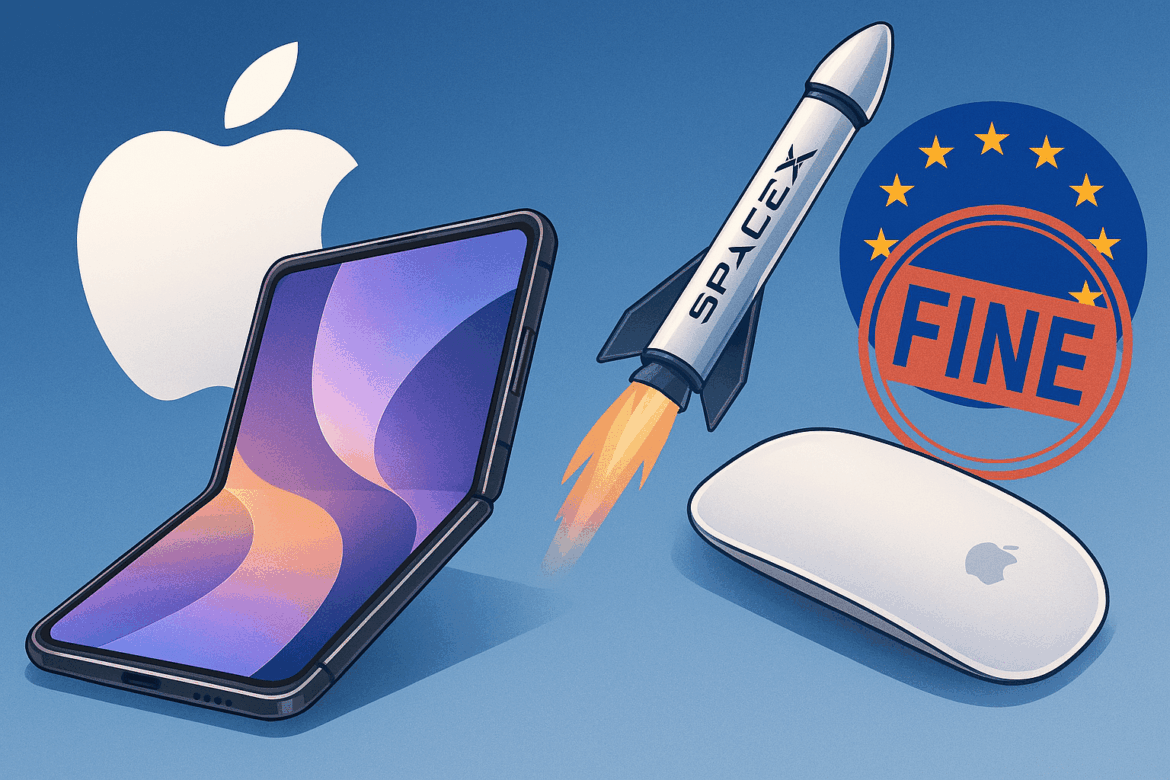 Apple sotto pressione: sfida a SpaceX e multa UE, mentre emerge l’iPhone pieghevole