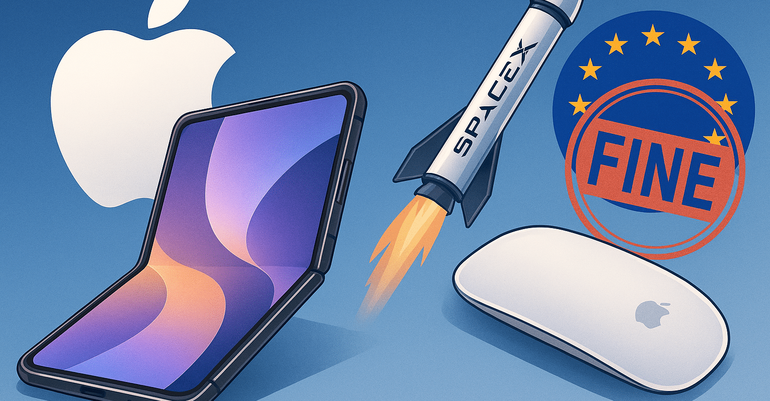 Apple sotto pressione: sfida a SpaceX e multa UE, mentre emerge l’iPhone pieghevole