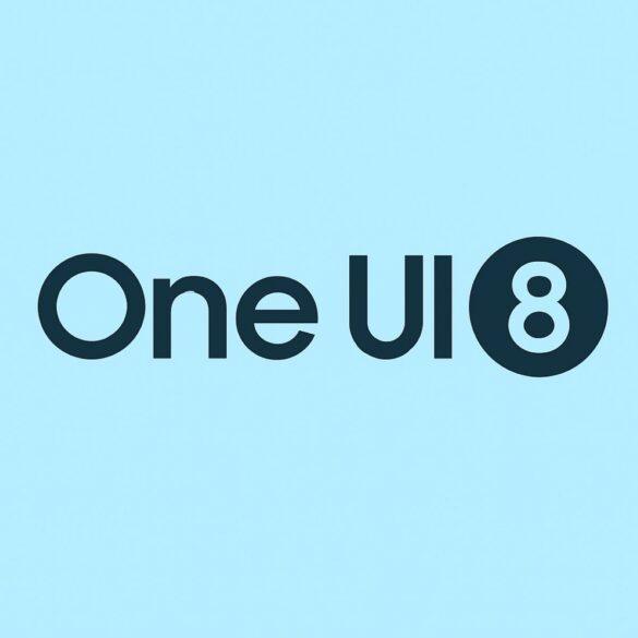 one ui 8 concept logo a blue background with black text
