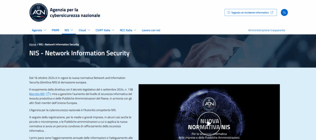 NIS2: chiuso procedimento di registrazione. Osservazioni sulla qualità di ACN 2 Screenshot 2025 07 21 110116