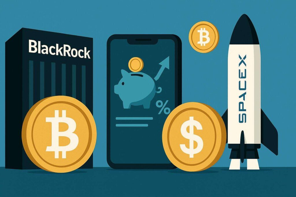 BlackRock e SapceX accumulano miliardi in Bitcoin e StableCoin offrono interessi vantaggiosi