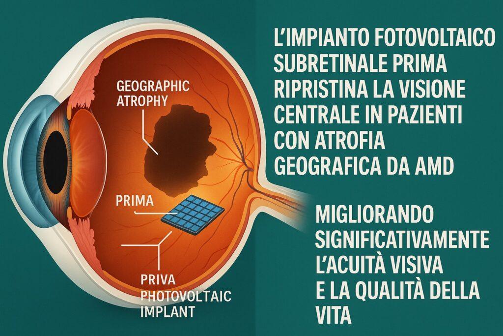 Impianto fotovoltaico subretinale ripristina la visione in pazienti con atrofia geografica 6 Limpianto fotovoltaico subretinale PRIMA ripristina la visione centrale in pazienti con atrofia geografica da AMD