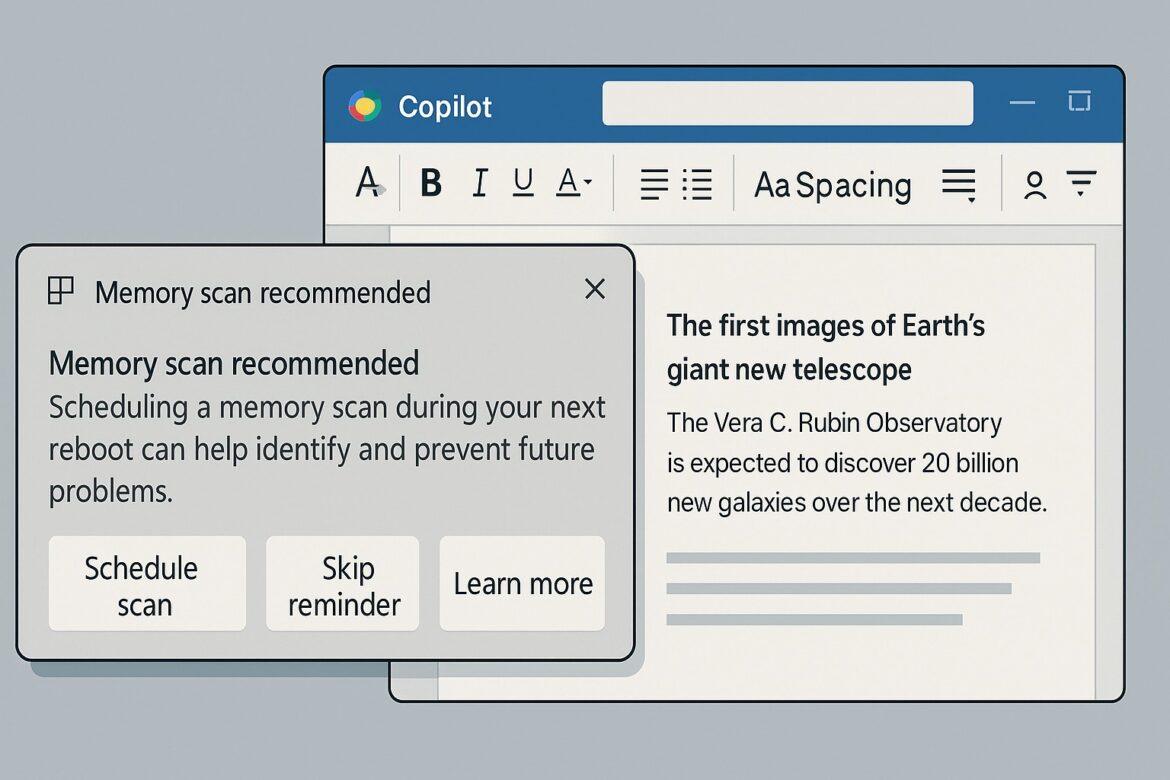 Windows 11 con Copy & Search e diagnostica memoria