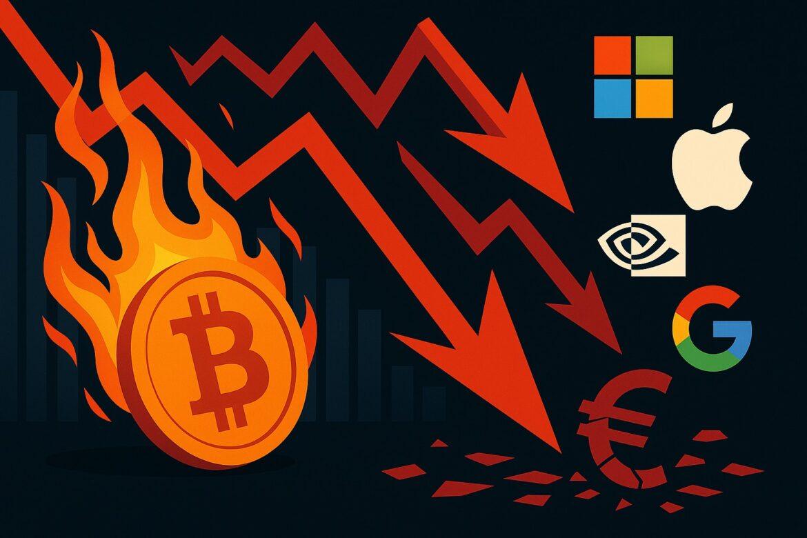 Declino Bitcoin e vendite big tech bruciano 15 trilioni di euro in 48 ore