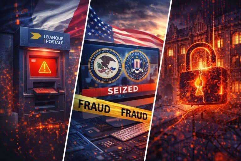Cyberattacco Francia: banche postali offline, blitz DOJ e breach USA 7 Cyberattacco Francia Caisse Nationale dEpargne La Poste sequestro dominio Fraud Baker University violazione dati sicurezza informatica banche