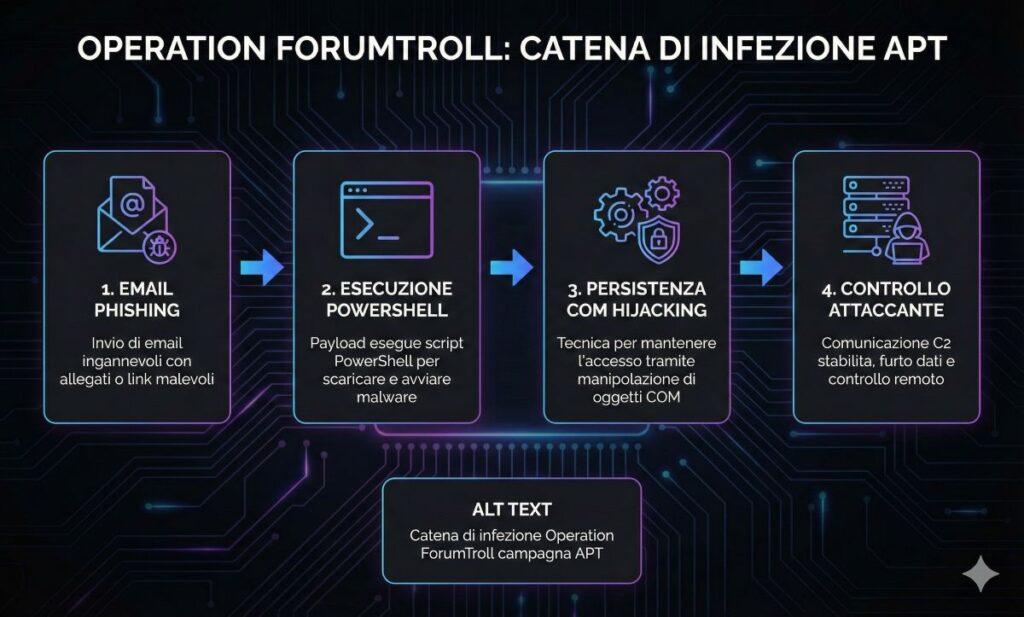 Operation ForumTroll: campagna APT contro gli accademici russi e l'uso di Tuoni 9 Diagramma del flusso di attacco di ForumTroll