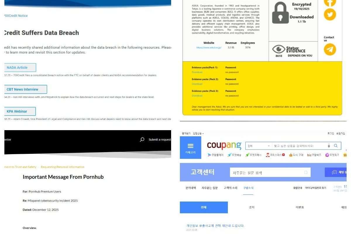 data breach globali pornhub askul 700credit coupang