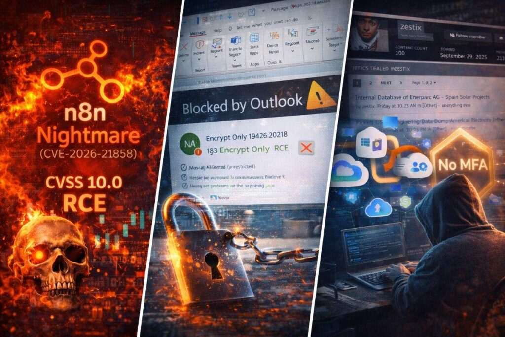 Vulnerabilità critiche: n8n Ni8mare apre la strada all’RCE mentre Outlook inceppa la cifratura e gli infostealer scalano sul cloud 2 n8n ni8mare cve 2026 21858