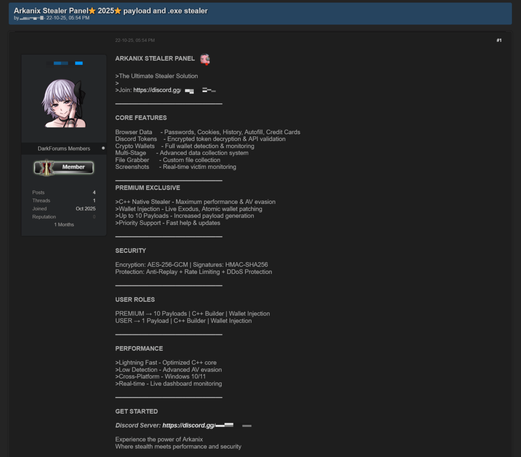 Arkanix Stealer: il MaaS “mordi e fuggi” che punta su crypto e banking con loader Python e variante C++ 3 image 619