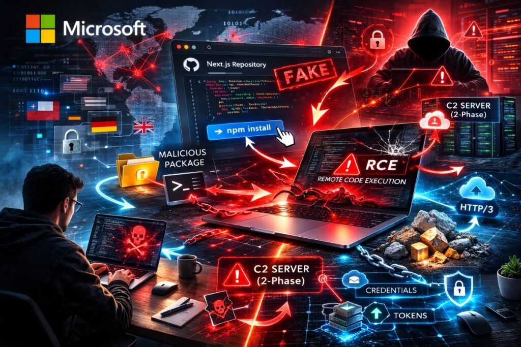 Allarme Microsoft: i finti progetti Next.js che rubano i segreti degli sviluppatori direttamente in memoria 2 microsoft campagna targeting sviluppatori nextjs repository maliziosi