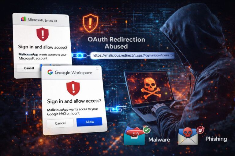 abuso reindirizzamento oauth phishing malware entra id google