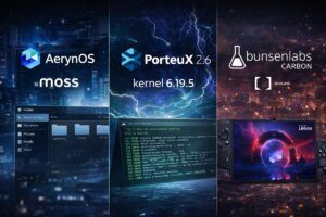 AerynOS accelera moss, PorteuX 2.6 aggiorna il kernel, BunsenLabs Carbon spinge Wayland