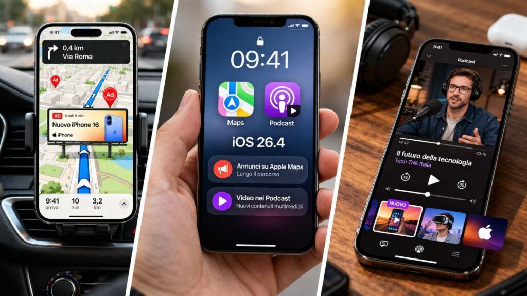 iOS 26.4 sfida YouTube: Apple Podcasts accoglie i video. Ma da quest'estate Maps non sarà più gratis 2 apple maps pubblicita ios 26 4 podcast video