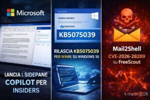 Copilot apre i link accanto alla chat mentre KB5075039 ripara WinRE e Mail2Shell minaccia FreeScout