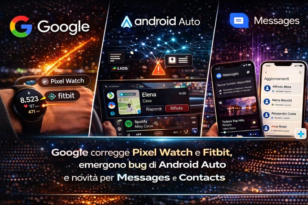 pixel watch bug passi fitbit calorie errore android auto problemi google messages web google contacts update google fix software wearable google